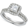 Pompeii3 2 Ct Princess Cut Halo Diamond Engagement Ring Wedding Set 14k White Gold In Silver
