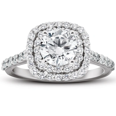 Pompeii3 2 1/4 Ct Diamond & Moissanite Cushion Halo Engagement Ring 14k White Gold In Silver