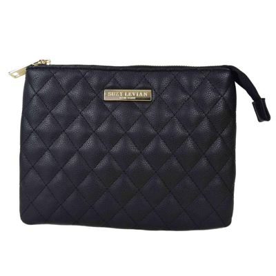 Suzy Levian Small Faux Leather Quilted Clutch Handbag In Black