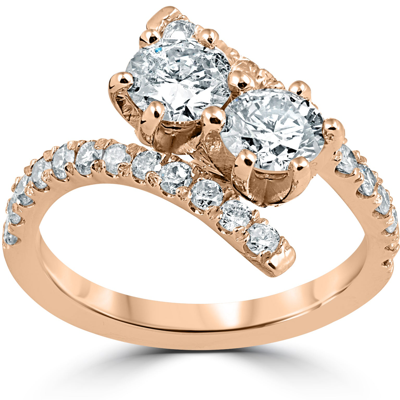 Pompeii3 1 Cttw Diamond 2 Stone Forever Us Engagement Anniversary Ring 14k Rose Gold In Multi