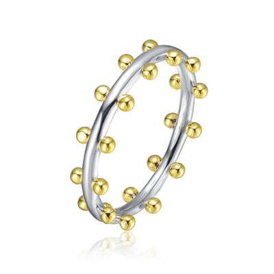 Rachel Glauber Rhodium And 14k Gold Plated Bead Band Ring In Two-tone