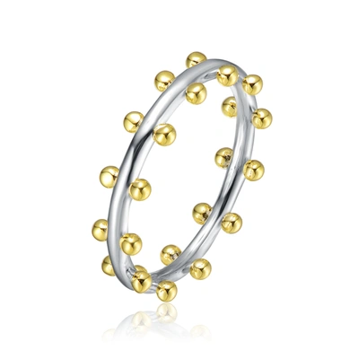 Rachel Glauber Rhodium And 14k Gold Plated Bead Band Ring In White