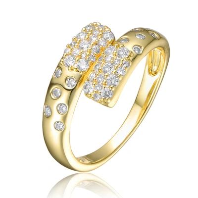 Rachel Glauber Gold Plated Clear Cubic Zirconia Bypass Ring In Yellow