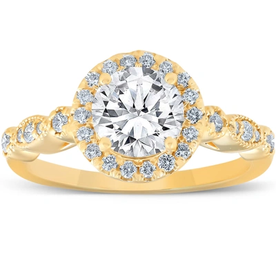 Pompeii3 1 3/4 Ct Diamond Engagement Ring 14k Yellow Gold Halo Enhanced