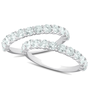 Pompeii3 1ct Diamond Weedding Ring Set 14k White Gold Stackable Engagement Bands In Silver