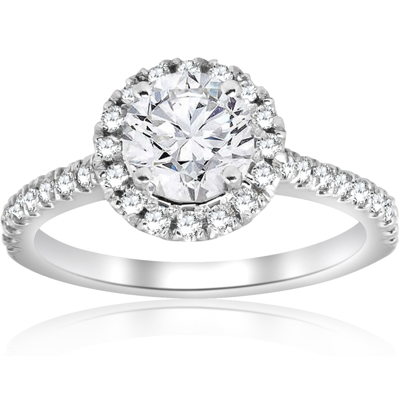 Pompeii3 1 Ct Round Diamond Halo Engagement Ring 14k White Gold In Silver