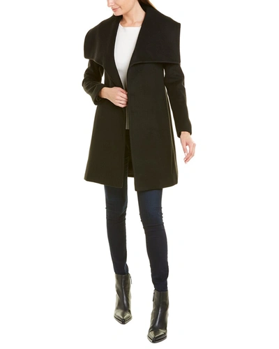 Fleurette Medium Wool Wrap Coat In Black