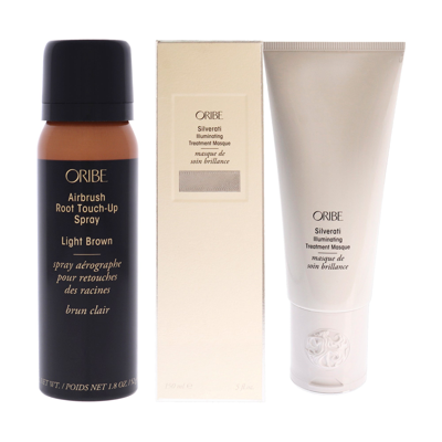 Oribe Airbrush Root Touch-up Spray - Light Brown And  Silverati Illuminating Treatment Masque Kit By  In White