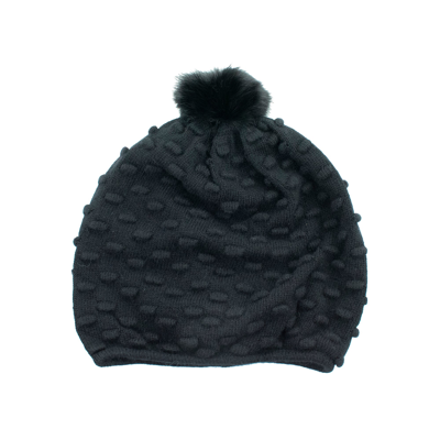 Portolano Stitched Hat With Rabbit Fur Pom In Black