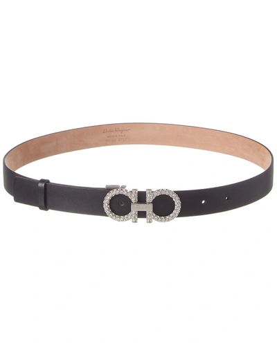 Ferragamo Strass Gancini-buckle Leather Belt In Black