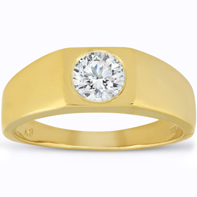 Pompeii3 Mens 1 Ct Round Solitaire Diamond Wedding Ring 14k Yellow Gold
