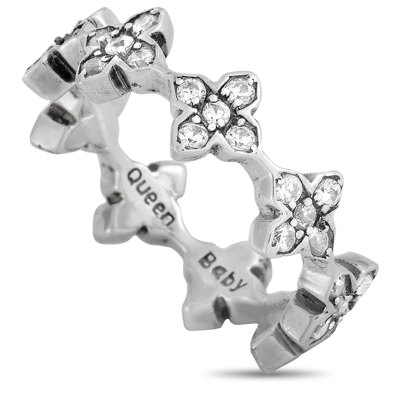 King Baby Silver And White Cubic Zirconia Mb Cross Ring