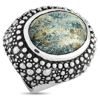 KING BABY SILVER AND SPOTTED TURQUOISE BEADED TEXTURE RING