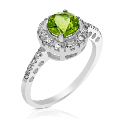 Vir Jewels 0.65 Cttw Peridot Ring .925 Sterling Silver With Rhodium Plating Halo Round 6 Mm In Grey