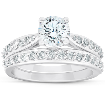 Pompeii3 1.58 Ct Diamond Engagement Wedding Ring Set 14k White Gold 6.12 Grams In Silver