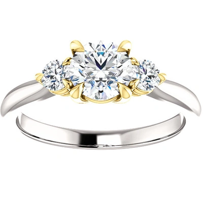 Pompeii3 1 Ct Round Diamond Three Stone 14k Gold Two Tone Engagement Anniversary Ring In Multi