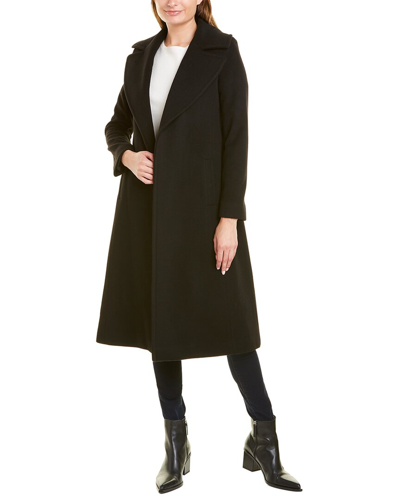 Fleurette Long Wool Wrap Coat In Black