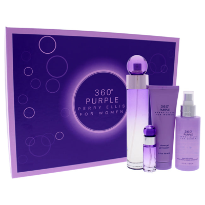 Perry Ellis 360 Purple By  For Women - 4 Pc Gift Set 3.4oz Edp Spray, 7.5ml Edp Mini Spray, 4oz Body