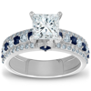 Pompeii3 2 1/2ct Princess Cut & Blue Sapphire Diamond Engagement Ring 14k White Gold In Silver