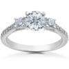 Pompeii3 1 Ct Round Diamond 3-stone Lab Grown Eco Friendly Engagement Ring 14k White Gold In Silver