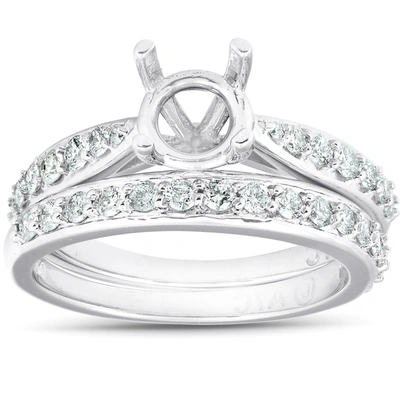 Pompeii3 5/8 Ct Diamond Engagement Ring Setting & Matching Wedding Band 14k White Gold In Silver