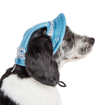 Pet Life 'sea Spot Sun' Uv Protectant Adjustable Fashion Mesh Brimmed Dog Hat Cap In Blue