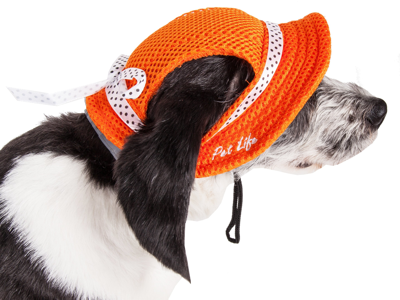 Pet Life 'sea Spot Sun' Uv Protectant Adjustable Fashion Mesh Brimmed Dog Hat Cap In Orange