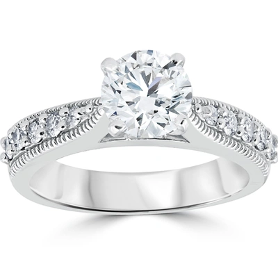 Pompeii3 1 7/8ct Diamond Engagement Ring Round Vintage Enhanced 14k White Gold