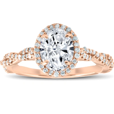 Pompeii3 1 1/4 Ct Oval Halo Diamond Infinity Engagement Ring 14k Rose Gold In Multi