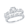 Simona Sterling Silver Six-prong Multi-shaped Half Band Baguette Cz Engagement Ring Set