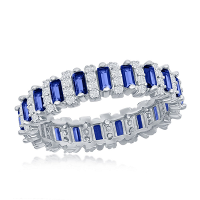 Simona Sterling Silver Round & Baguette Eternity Band Ring - Simulated Sapphire - Size 9 In Blue