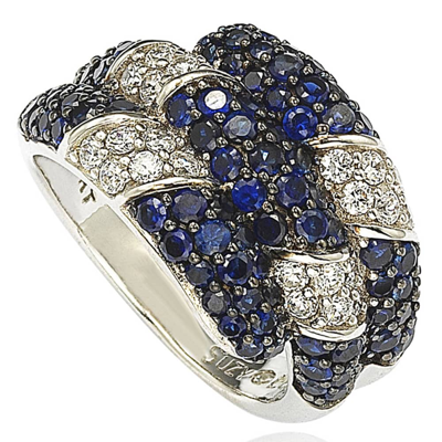 Suzy Levian Sapphire And Diamond In Sterling Silver And 18k Gold Swirling Ring In Blue