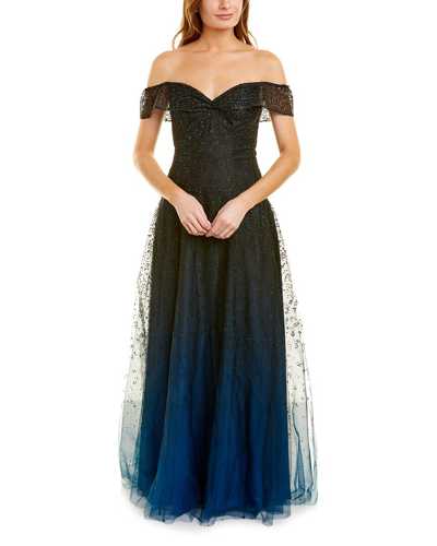 Marchesa Notte Embellished Degrade Tulle Gown In Blue