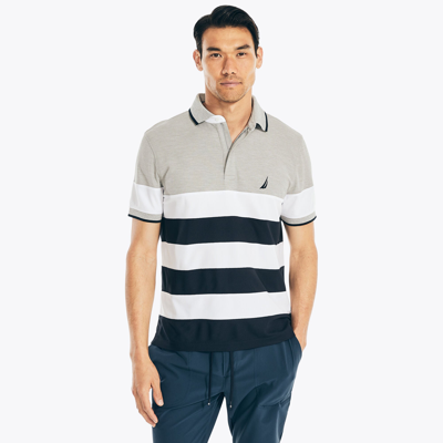 Nautica Mens Navtech Sustainably Crafted Classic Fit Striped Polo In White