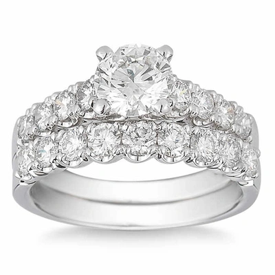 Pompeii3 3 1/2 Ct Diamond Engagement Wedding Ring Set White Gold In Silver