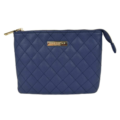 Suzy Levian Small Faux Leather Quilted Clutch Handbag In Blue