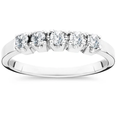 Pompeii3 1/4 Ct Five Stone Ex3 Lab Grown Diamond Wedding Ring 14k White Gold (h-i,si2-i1) In Silver