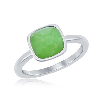 Simona Sterling Silver 8mm Cushion Jade Ring In Green