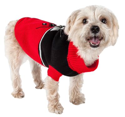 Pet Life Snow Flake Cable-knitted Ribbed Fashion Turtle Neck Dog Sweater In Red