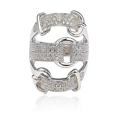 Suzy Levian Sterling Silver Cubic Zirconia White Buckle Ring