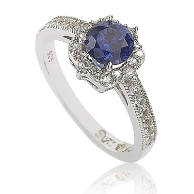 Suzy Levian Sterling Silver Sapphire & Diamond Accent Center Stone Ring In Blue