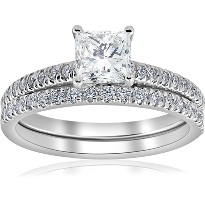 Pompeii3 1.90ct Princess Cut Diamond Wedding Engagement Ring Set White Gold Lab Grown In Silver