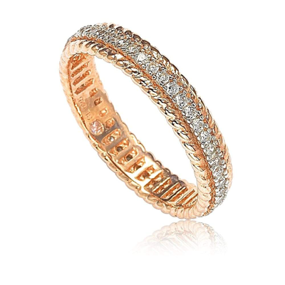 Suzy Levian Rosed Sterling Silver Cubic Zirconia French Filigree Eternity Band In White