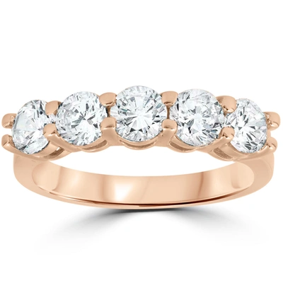 Pompeii3 2 Ct Five Stone Diamond Wedding Ring Anniversary Womens Band 14k Rose Gold In Beige