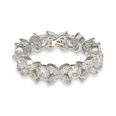 Suzy Levian Sterling Silver Cubic Zirconia Floral Eternity Band In White