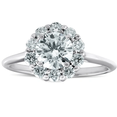Pompeii3 1 1/2 Ct Halo Round Diamond Engagement Ring 14k White Gold Lab Created In Silver