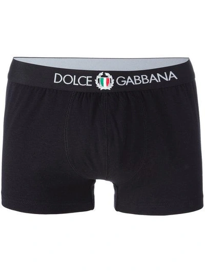 Dolce & Gabbana Logo Stretch Cotton Boxer Briefs In Black