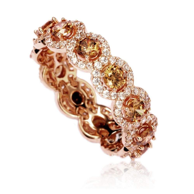 Suzy Levian Rose Sterling Silver Cubic Zirconia Champagne Round Eternity Band In White