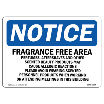 Signmission Os-ns-d-57-l-12904 Notice Fragrance Free Area Perfumes, Aftershaves Osha Decal Sign In Blue