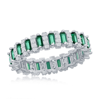 Simona Sterling Silver Round & Baguette Eternity Band Ring - Emerald Cz